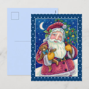 JOLLY ST NICK & TEDDYBEAR, OLD FASHIONED CHRISTMAS HOLIDAY POSTCARD