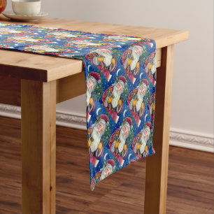 JOLLY ST NICK & TEDDYBEAR, OLD FASHIONED CHRISTMAS SHORT TABLE RUNNER