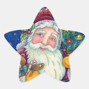 JOLLY ST NICK & TEDDYBEAR, OLD FASHIONED CHRISTMAS STAR STICKER