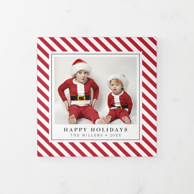 Jolly Stripes Christmas Holiday Trifold Photo Card (Cover)