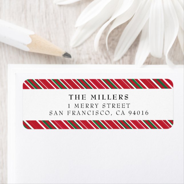 Jolly Stripes Merry Christmas Return Address Label (Insitu)