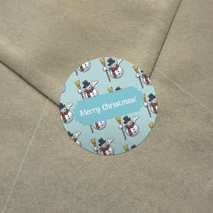 Jolly Top Hat Snowman Christmas Pixel Art Pattern Classic Round Sticker