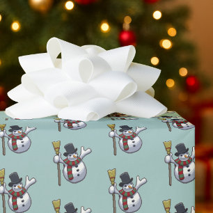 Jolly Top Hat Snowman Christmas Pixel Art Pattern Wrapping Paper