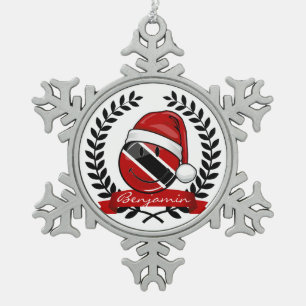 Jolly Trinidad Flag Christmas Style Snowflake Pewter Christmas Ornament