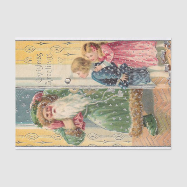 Jolly Victorian Father Christmas with Children Tissue Paper (Front)