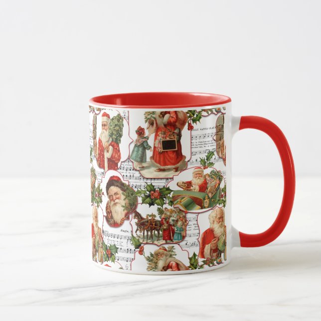 Jolly Vintage Santa, Holly & Music Collage Mug (Right)