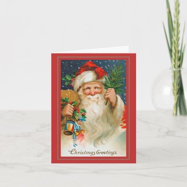 Jolly Vintage Santa with Toys Christmas Card (Front)