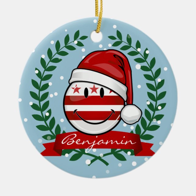 Jolly Washhington DC Flag Christmas Ceramic Tree Decoration (Front)