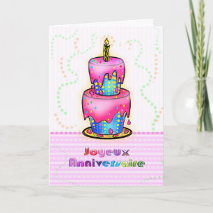Jolyeux Anniversaire French Happy Birthday Cake Card
