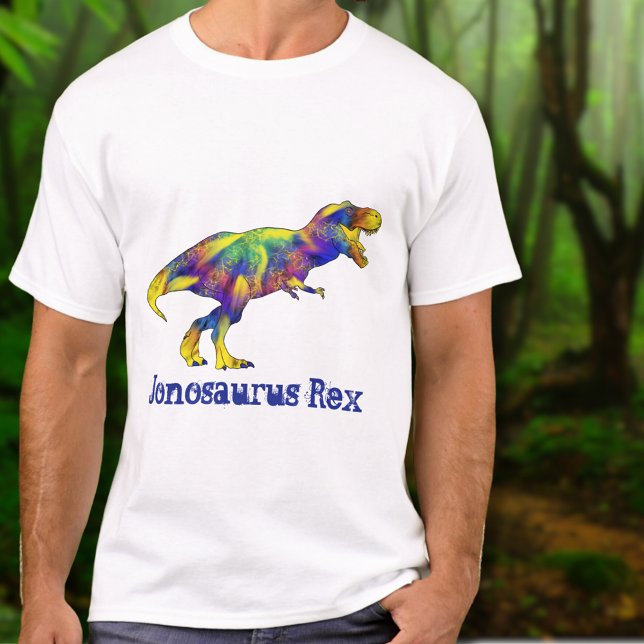 Jon osaurus Funny Running T Rex Dinosaur Art T-Shirt (Funny dinosaur custom name t-shirt colorful psychedelic T-Rex )