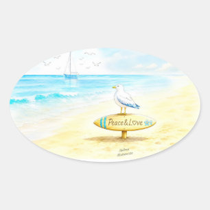 Jon Seagull - Peace & Love Oval Sticker