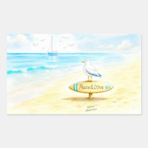 Jon Seagull - Peace & Love  Rectangular Sticker