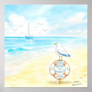 Jon Seagull - Peace & Love Save the World Poster