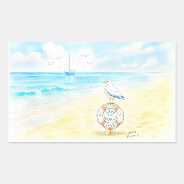 Jon Seagull - Peace & Love Save the World Rectangular Sticker (Front)