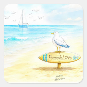 Jon Seagull - Peace & Love  Square Sticker
