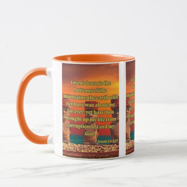 Jonah 2:6 KJV Bible Verse Pic Two-Tone Mug (Left)