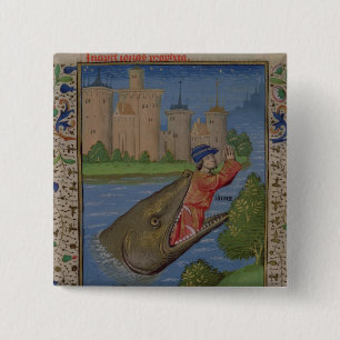 Jonah and the Whale, from the Bible of Jean XXII 15 Cm Square Badge