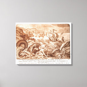 Jonah and the Whale, illustration from a Bible, en Canvas Print