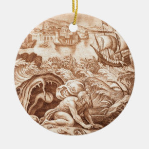 Jonah and the Whale, illustration from a Bible, en Ceramic Tree Decoration