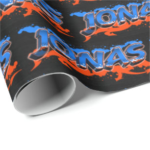 Jonas First Name Graffiti blue orange Wrapping Paper