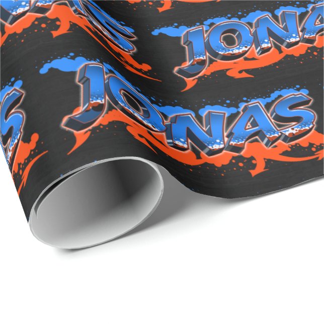 Jonas First Name Graffiti blue orange Wrapping Paper (Roll Corner)