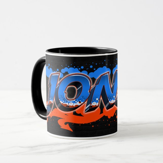 Jonas first name name graffiti blue orange mug (Front Left)