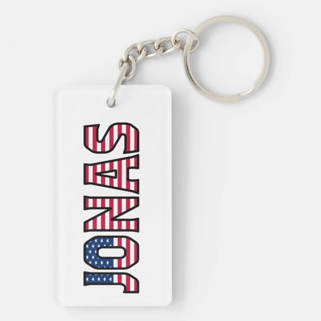 Jonas Name First Name USA Flag Key Ring (Back)