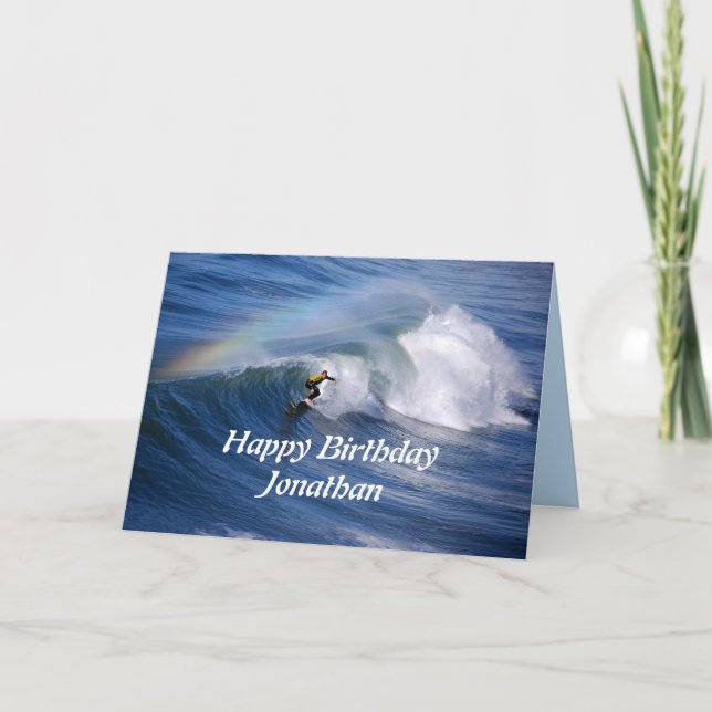 Jonathan Happy Birthday Surfer With Rainbow Card (Front)
