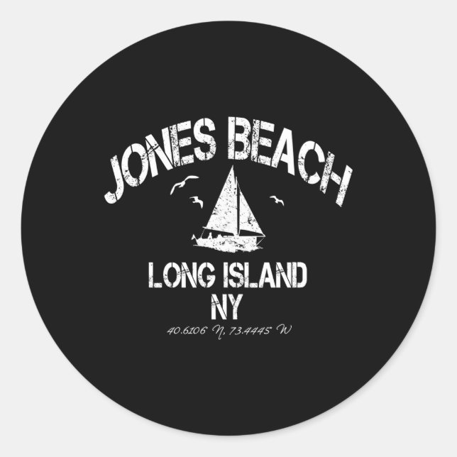 Jones Beach Long Island New York Nautical Distress Classic Round Sticker (Front)