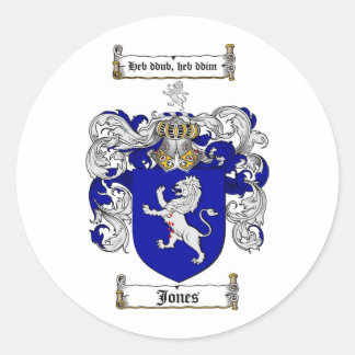 JONES FAMILY CREST -  JONES COAT OF ARMS CLASSIC ROUND STICKER