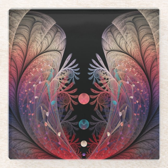 Jonglage Abstract Modern Fantasy Fractal Art Glass Coaster (Front)
