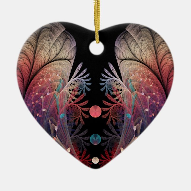 Jonglage Abstract Modern Fantasy Fractal Art Heart Ceramic Tree Decoration (Front)