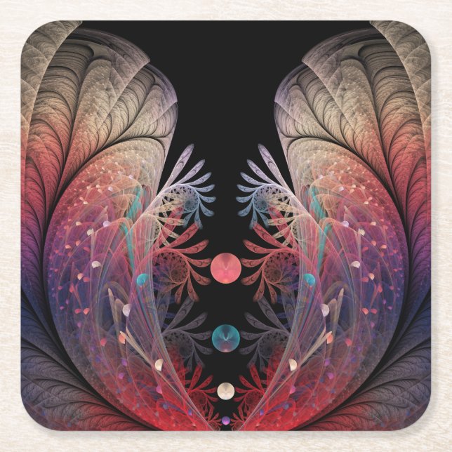 Jonglage Abstract Modern Fantasy Fractal Art Square Paper Coaster (Front)