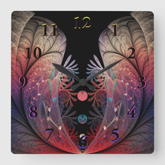 Jonglage Abstract Modern Fantasy Fractal Art Square Wall Clock (Front)