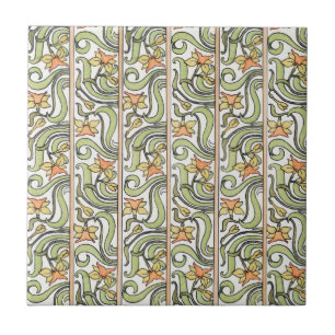 Jonquil Stripe Green Orange Art Nouveau Tile