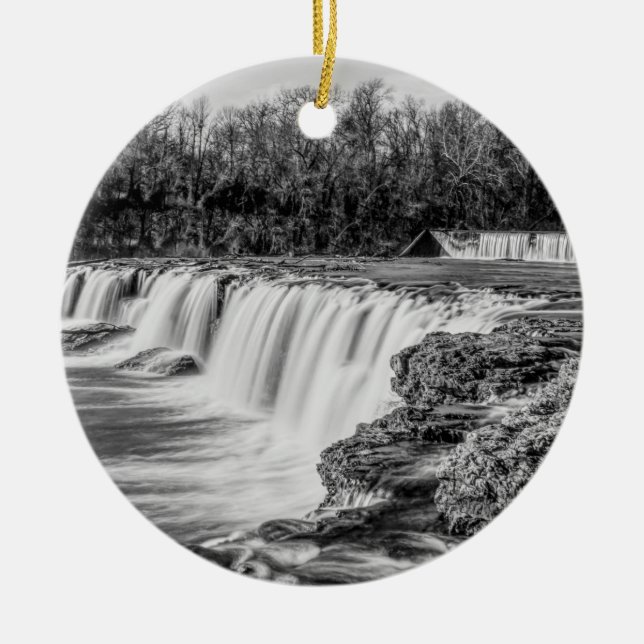 Joplin Grand Falls Overview Grayscale Ornament (Front)