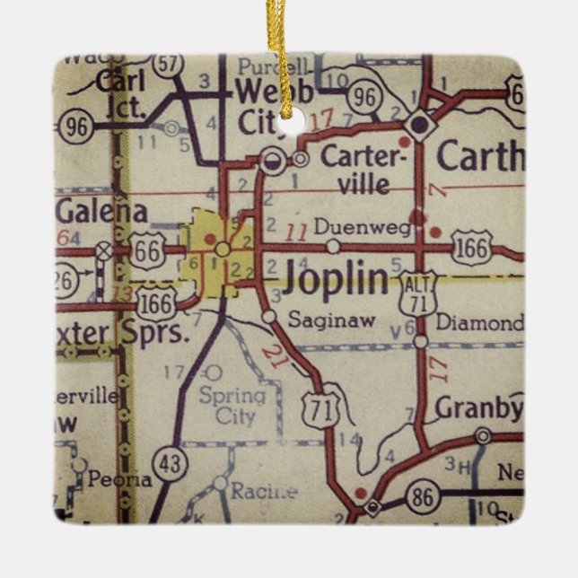 Joplin Missouri Vintage Map Ceramic Ornament (Front)
