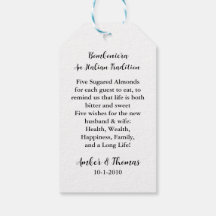 Jordan Almond Favour Tags, Wedding tags, Thank You