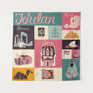 Jordan Culture Retro Illustrated Symbols Tapestry