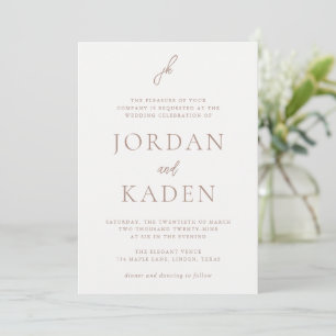 Jordan Light Brown Script Monogram Elegant Wedding Invitation