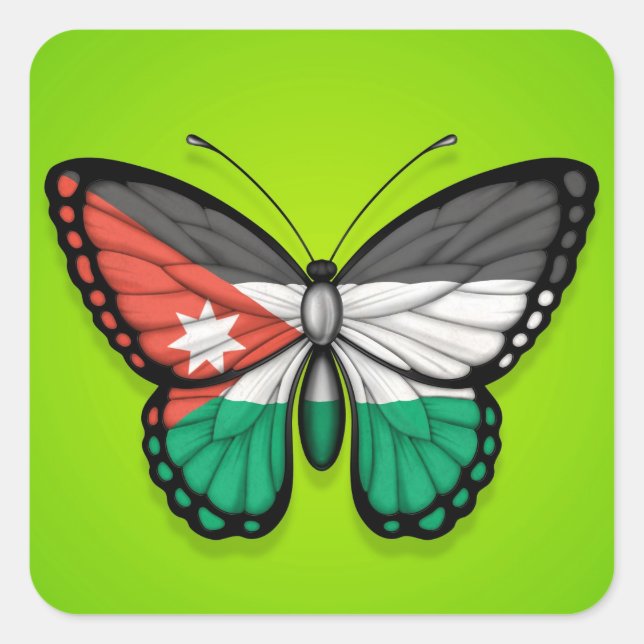 Jordanian Butterfly Flag on Green Square Sticker (Front)