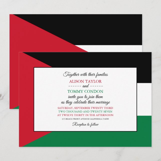 Jordanian Flag, Flag of Jordan Wedding Invitation (Front/Back)