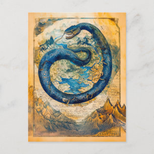 Jörmungandr the Midgard Serpent on World Map Holiday Postcard