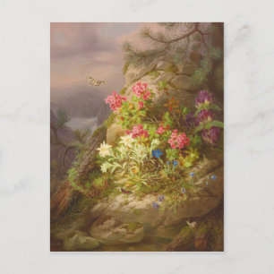 Josef Lauer Still-life with flowers and snail Postcard