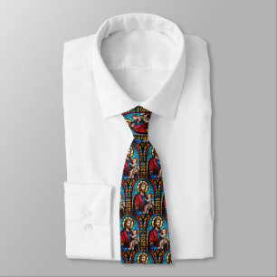 Joseph and Baby Jesus Christian Stained Glass Tie