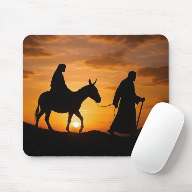 Joseph Guiding Mary and Donkey at Sunset Mouse Mat (With Mouse)