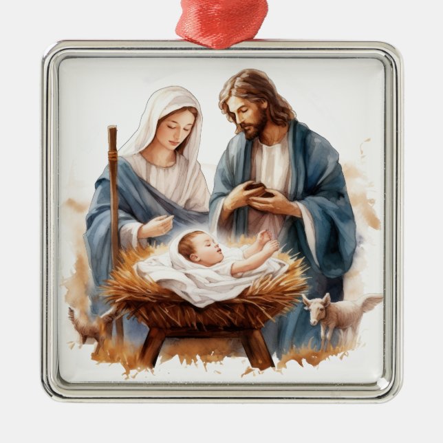 JOSEPH MARY BABY JESUS CHRISTMAS RELIGIOUS METAL TREE DECORATION (Front)