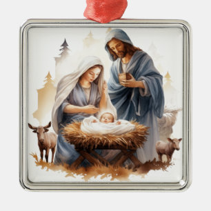 JOSEPH MARY BABY JESUS CHRISTMAS RELIGIOUS METAL TREE DECORATION