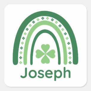 Joseph Name Clover Boho Rainbow Square Sticker