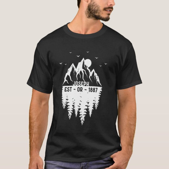 Joseph Oregon Established 1887 Mountains Pine Tree T-Shirt (Front)